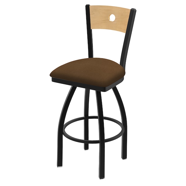 25" Swivel Counter Stool, Black Wrinkle, Nat Back, Rein Thatch Seat